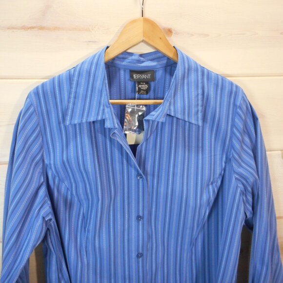 NWT Lane Bryant Size 14/16 Blue Button Up Shirt Long Sleeve Striped Office - Picture 2 of 10